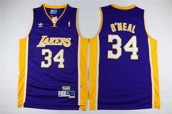 Men Los Angeles Lakers #34 Oneal Purple Throwback NBA Jerseys